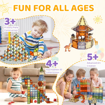 100 Pcs Magnetic Tiles, Brown Large Magnetic Blocks Building Set For Kids Age 3-5 4-8, Stem Magnet Toys 3D Kids Magnets Preschoo
