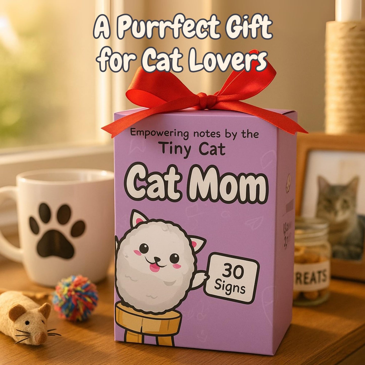 Cat Mom Gifts for Women - 30 Uplifting Affirmations from The Tiny Cat | Cats Lady Presents for Women, Funny Christmas or Birthda