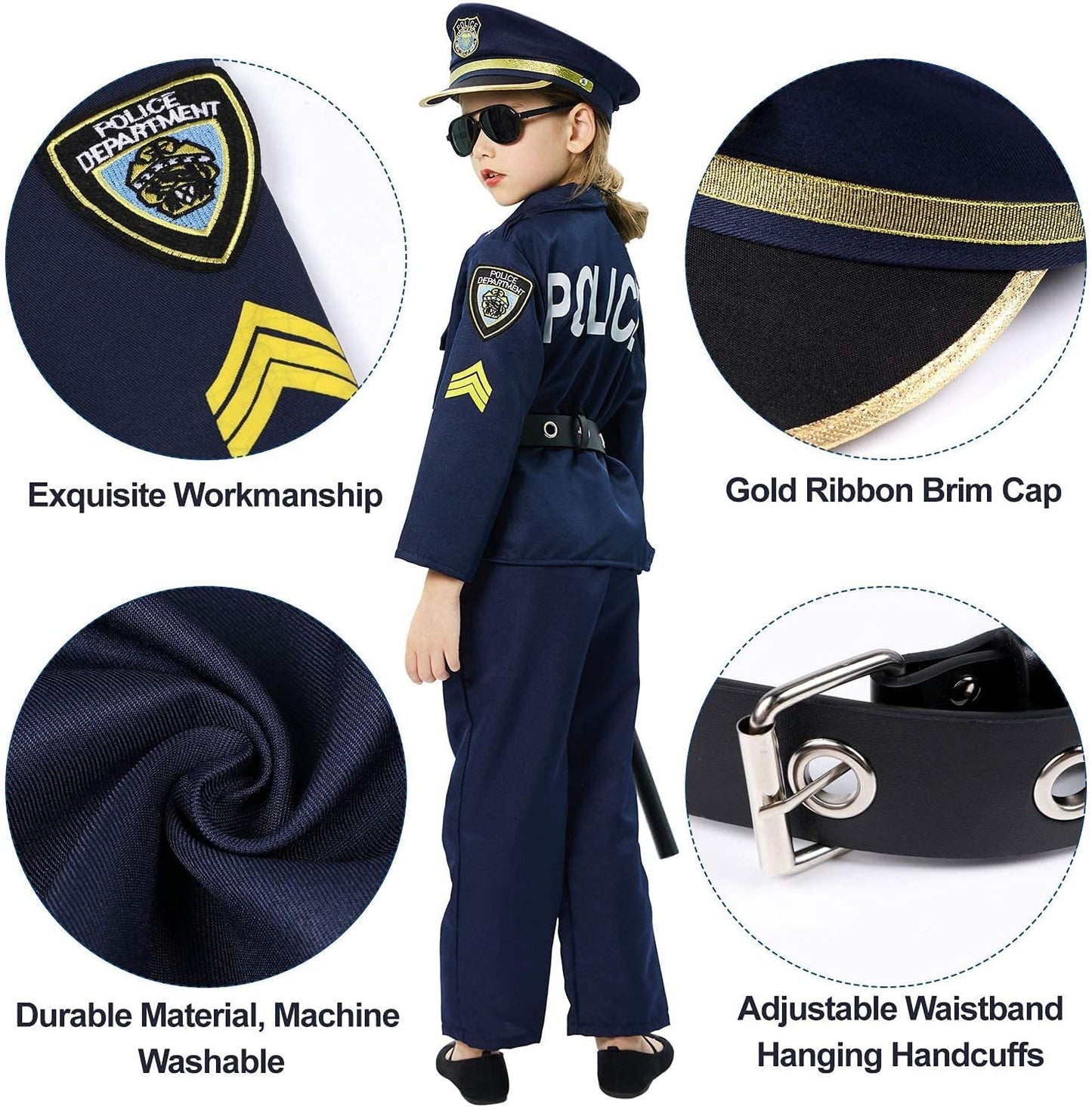 Police Costume For Kids Dress Up Set Role Play Officer With Handcuffs Badge Toys
