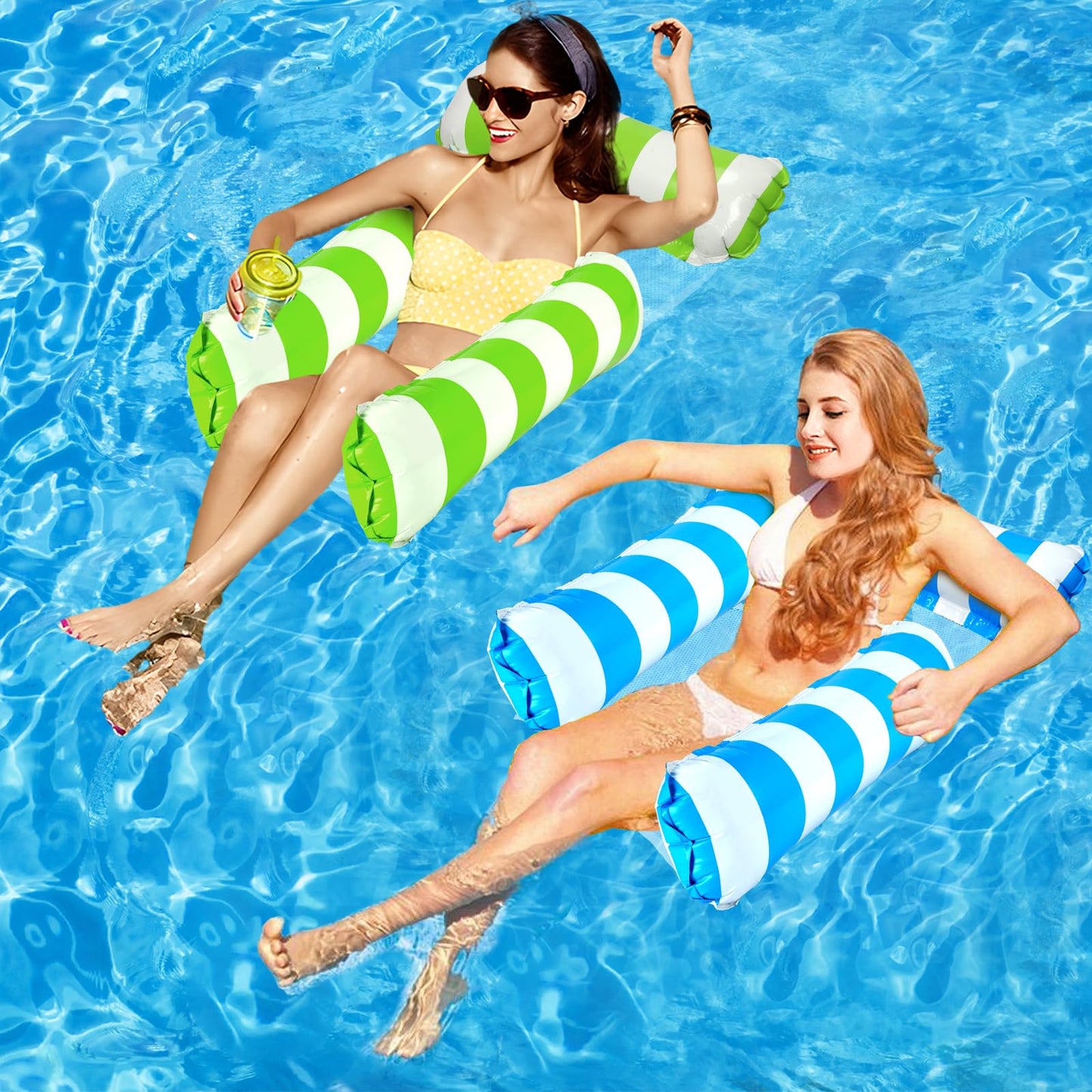 2 Pack Inflatable Pool Floats 4-in-1 Pool Hck with Bottom Mesh 3 Tubes Inflatable Hck for mature-themeds Portable Floating Chair Bed for Travel Swimming Pool Hot Tub