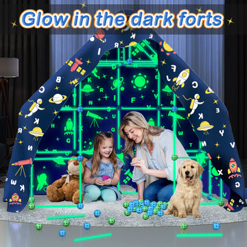 160Pcs Kids Fort Building Kit Glow In The Dark Build A Fort With Blanket Stem Educational Toys For 4 5 6 7 8 9 10 11 12 Years Bo