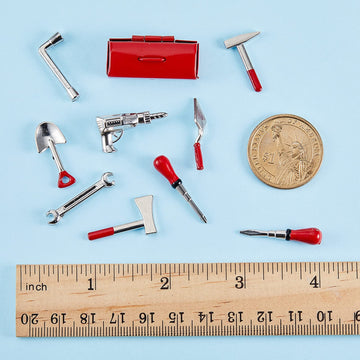 10 Pieces Mini Dollhouse Tool Set Mini Doll House Repair Multi Tool Include A Red Tin Box, 4 Outdoor Tools And 5 Repair Tools, Funny Mini Party Dollhouse Decoration Accessories