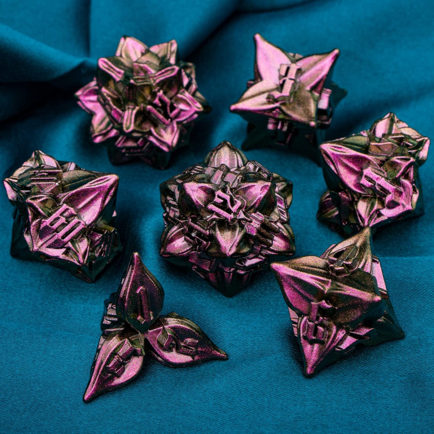 ARUOHHA DND Metal Dice Set Purple Red Leaf Design D&D Dice Set with Gift Box, Dungeons and Dragons Handmade D + D Polyhedral Dic