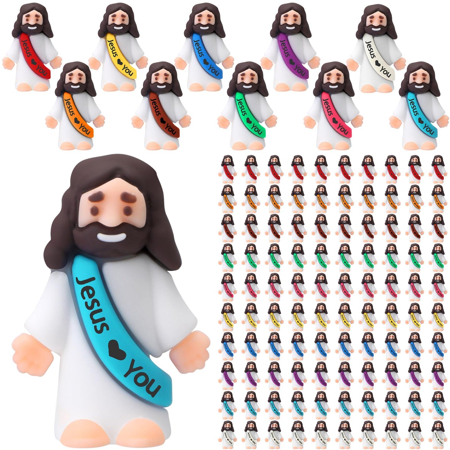 Bememo 100 Pcs Mini Jesus Figures Jesus Loves You Original Design Jesus Toys Little Jesus Figures To Hide And Seek Sunday School