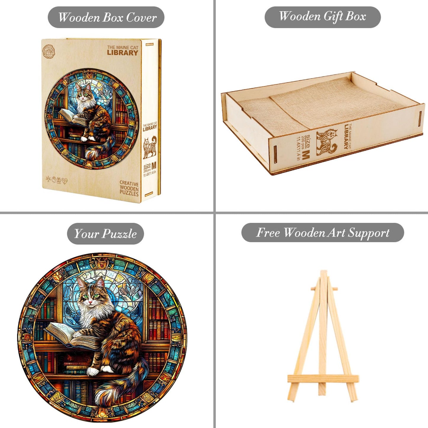 Jigfoxy Wooden Puzzle for mature-themeds Maine Cat Wooden Jigsaw Puzzles for mature-themed Unique Animal Shape Wood Cut Puzzles Christmas Thanksgiving Gifts for Friends Family (S-8.5 * 8.5in-100pcs)