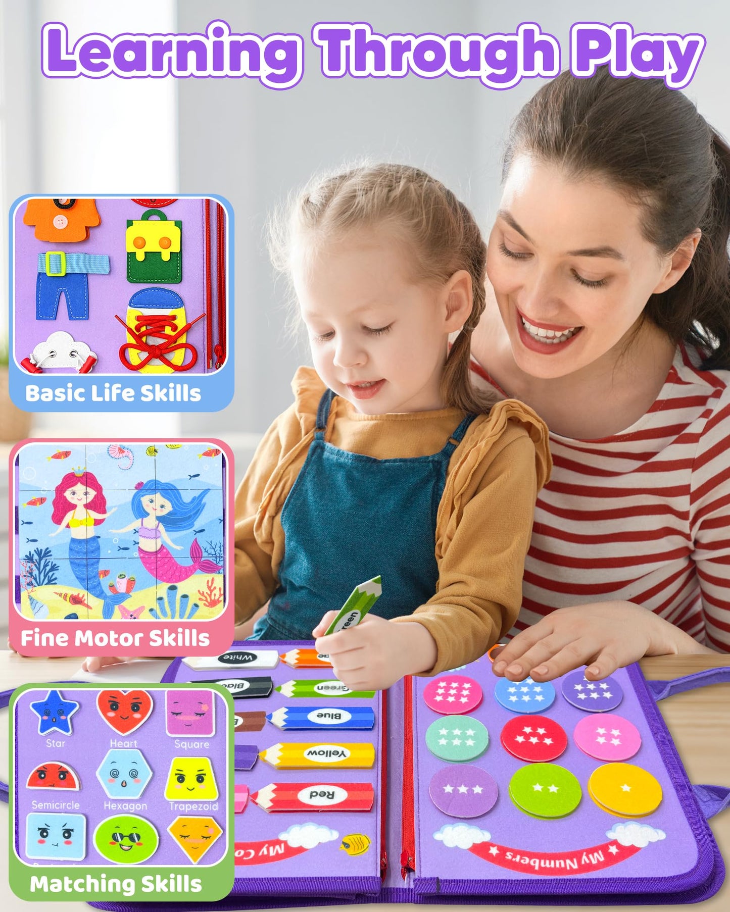 Walenty Toddler Busy Board Montessori Toys For 1 2 3 4 Year Old Girl Boy Birthday Gifts, Busy Book Sensory Learning Toys For Tod