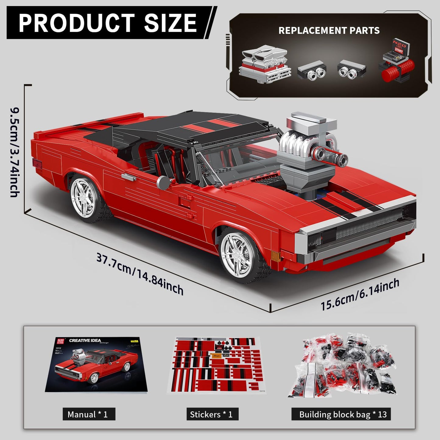 Mould King 10112 Sports Car Building Block Kits MOC Supercar Racing Car Model Building Sets Gift for Age 14+/mature-themed Collections Enthusiasts (1869 Pieces Static Version)