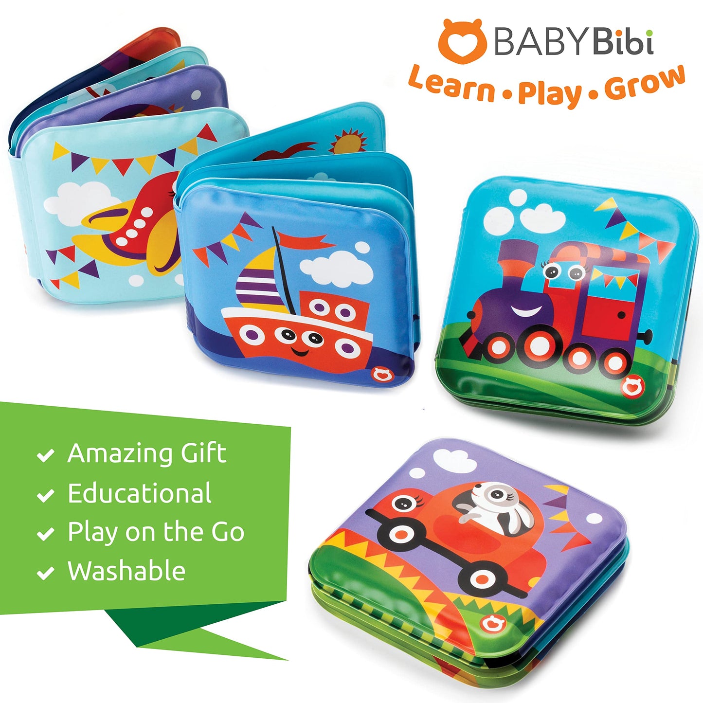 Floating Baby Bath Books - Transport Themed Bath Books For Babies, Infants - Waterproof, Mold-Free Bath Toys For Learning & Earl
