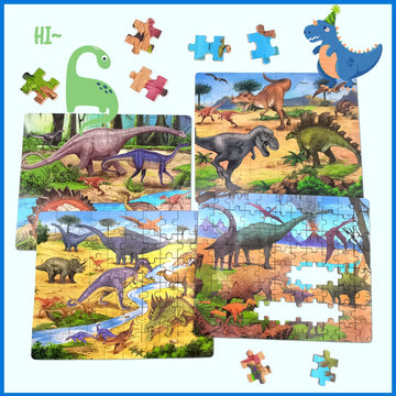 Wooden Puzzles For Kids Ages 4-8, Dinosaurs 4-In-1 Jigsaw Puzzles In A Wood Storage Box, 24 48 60 88 Pieces Dinosaur Puzzles Toys For Toddlers Kids Ages 3 4 5 6