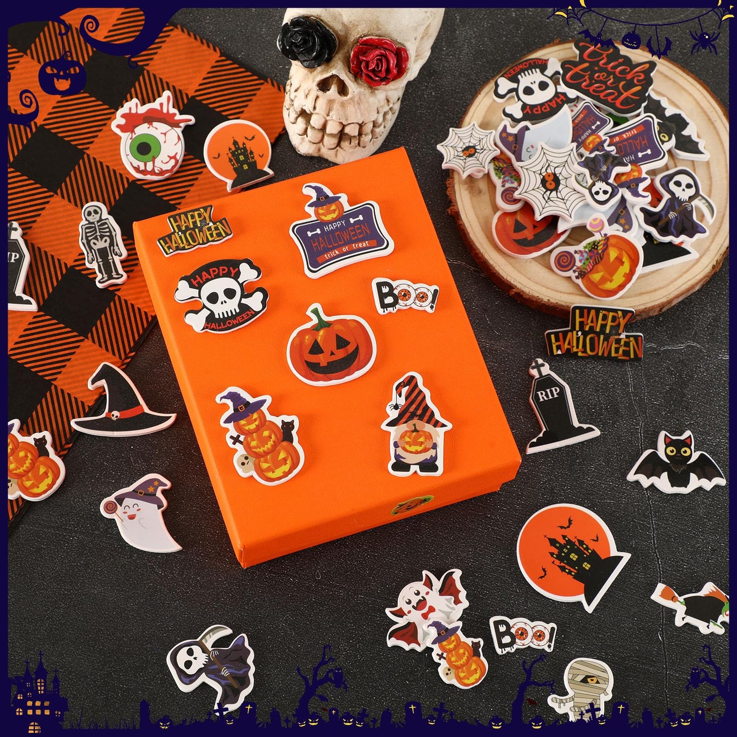 Julbear Halloween Foam Stickers Bulk, 300 Pieces Pumpkins Jack Ghost Bats Monster Color Printing Pattern Self-Adhesive Foam Stic