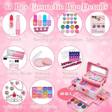 Kids Makeup Kit for Girl - Little Girls Makeup Set Toy, Girls Makeup Kit for Kids, Pretend Play Makeup Vanities for Toddlers Chi