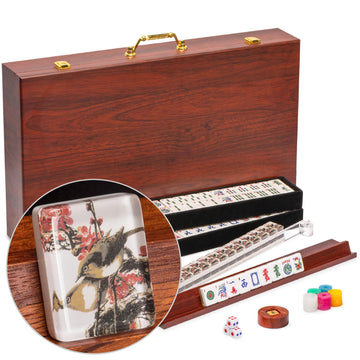 Yellow Mountain Imports American Mahjong Set, Little Birdie with Wooden Case, Wooden Racks with Acrylic Pushers, Wright Patterso