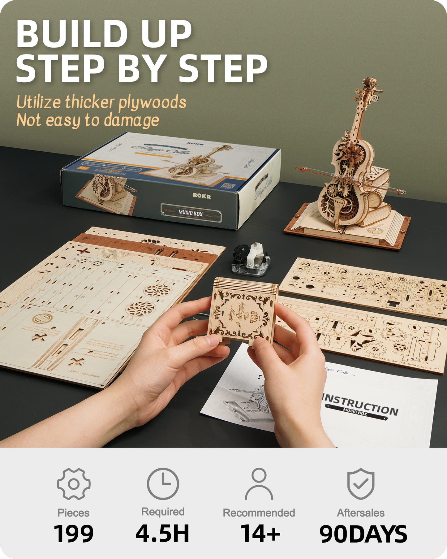 Rokr 3D Wooden Puzzles For Adults,Wooden Music Box Kits-Cello Wood Model Kits For Adults To Build,Stem Projects For Kids Ages 12-16,Birthday Gifts Hobbies For Women Men