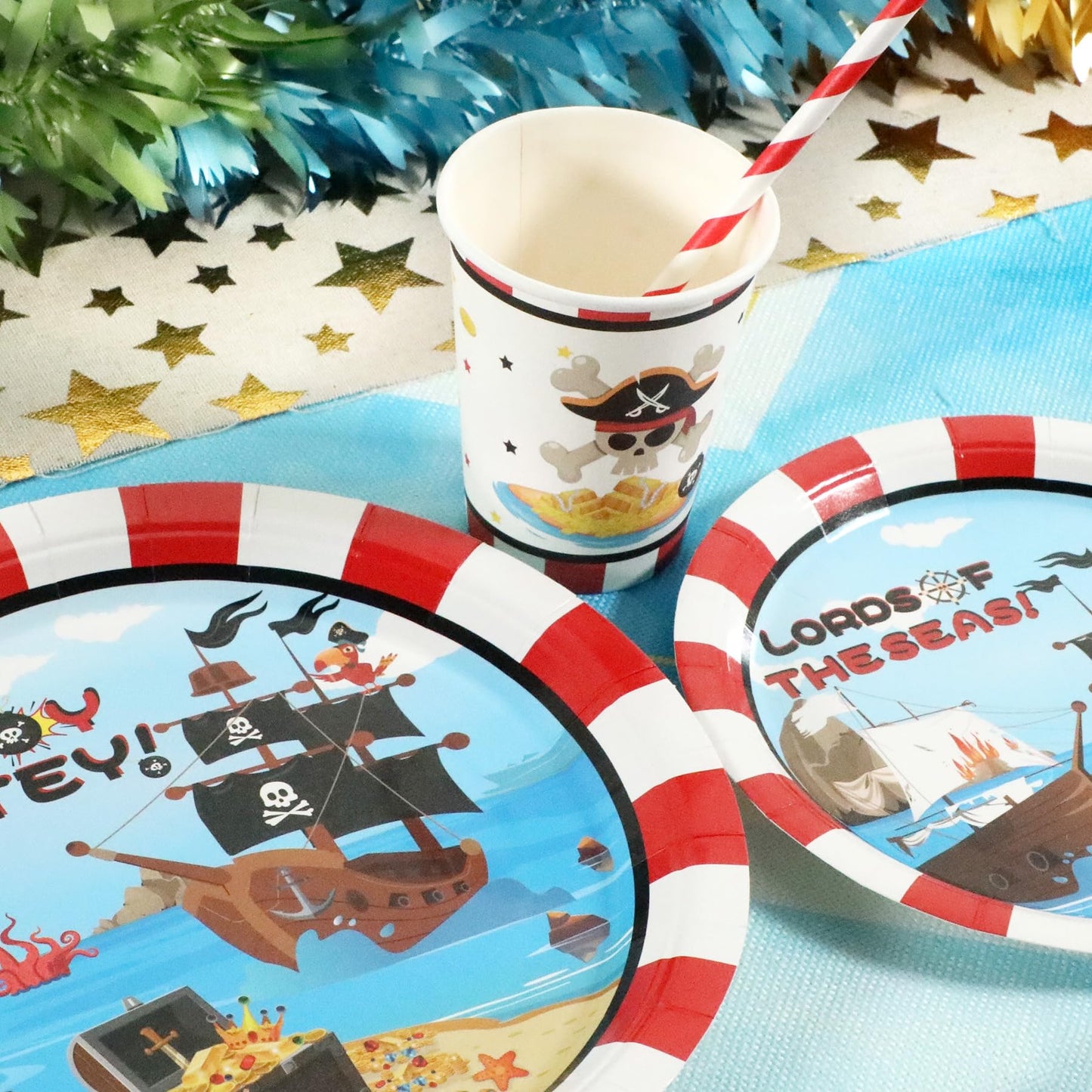 Pirate Birthday Party Supplies Decorations, Pirate Treasure Theme Paper Plates And Napkins Set With Cups And Straws For 24 Guest