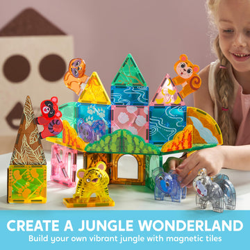 Syncfun Magnetic Building Tiles Jungle Animal Set For Kids, 50Pcs Including 7 Cute Animals, Educational Stem Toy For Boys & Girl