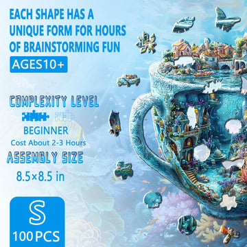 Wooden Puzzles for mature-themeds Ocean Mug Wooden Jigsaw Puzzle for mature-themeds Unique Shaped Wood Puzzles mature-themed Dreamy City Scenery Puzzle Fun Gifts & Home Decor (S-8.5 * 8.5in - 100 pcs)