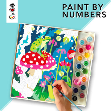 Bright Stripes Paint by Numbers Kit for Kids: Easy to Follow Paint by Numbers Canvas with Frame Kids Paint Kit (Frog & Mushroom)