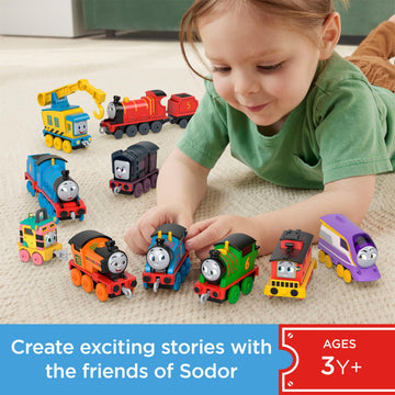 Thomas & Friends Diecast Toy Trains, The Track Team Engine Pack, 10 Push-Along Vehicles for Pretend Play Preschool Kids Ages 3+
