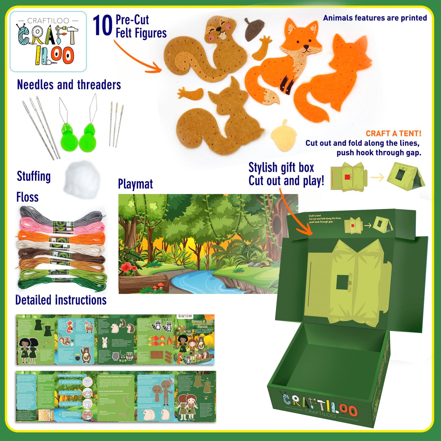 Craftiloo Woodland Sewing Kit For Kids, Fun And Educational Fairytale Craft Set For Boys And Girls Age 8-12, Sew Your Own Felt F