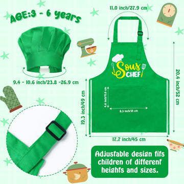 Kid Apron and Chef Hat Set - R HORSE 2Pcs Adjustable Children Green Kitchen Apron, Dress up Role Play Chef Toy Cooking Baking Pa