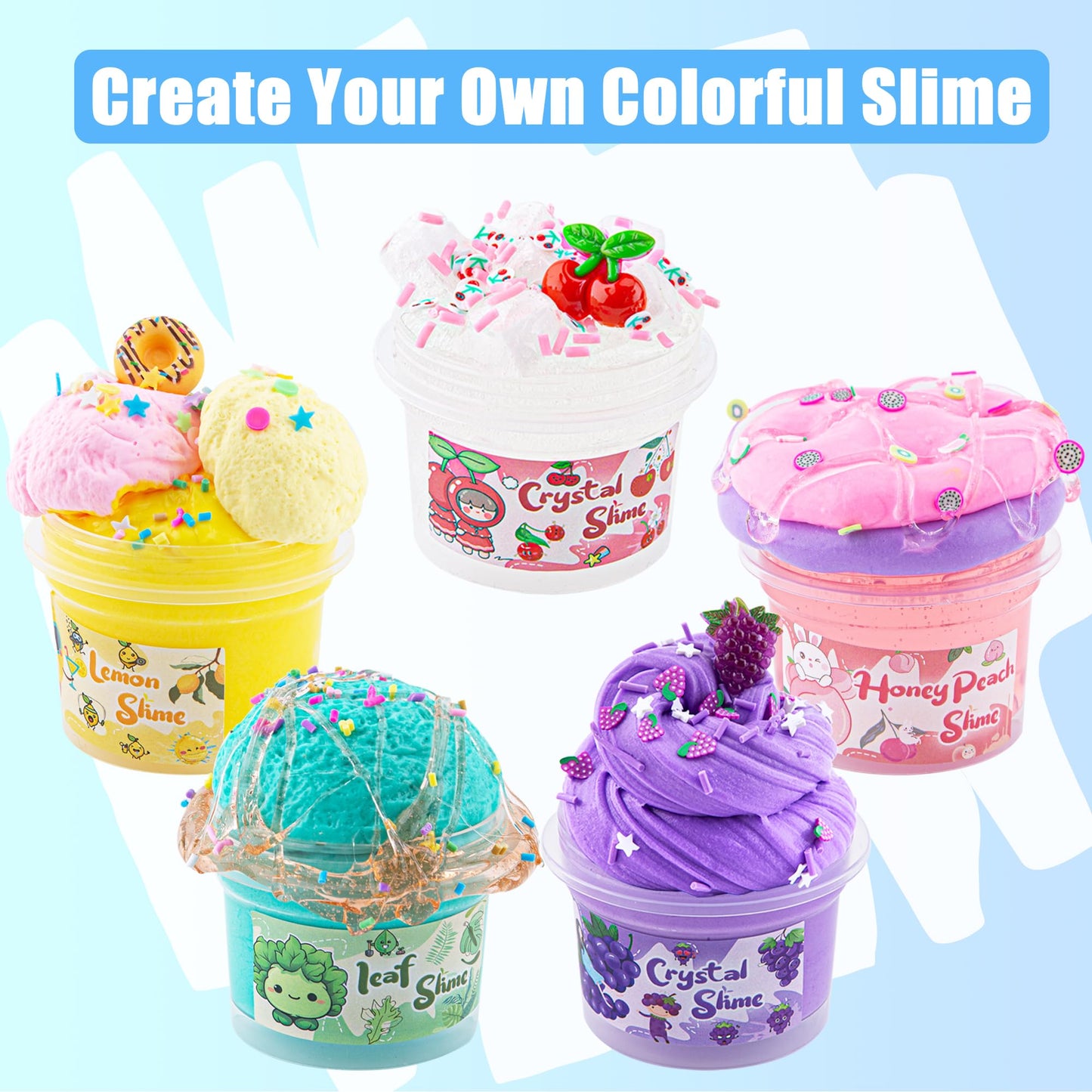 Okaybee 32 Fl Oz Big Premade Slime Kit, 12 Pack Slimes Includes 6 Butter Slime & 6 Clear Crystal Slime, 38 Pcs Slime Pack With S