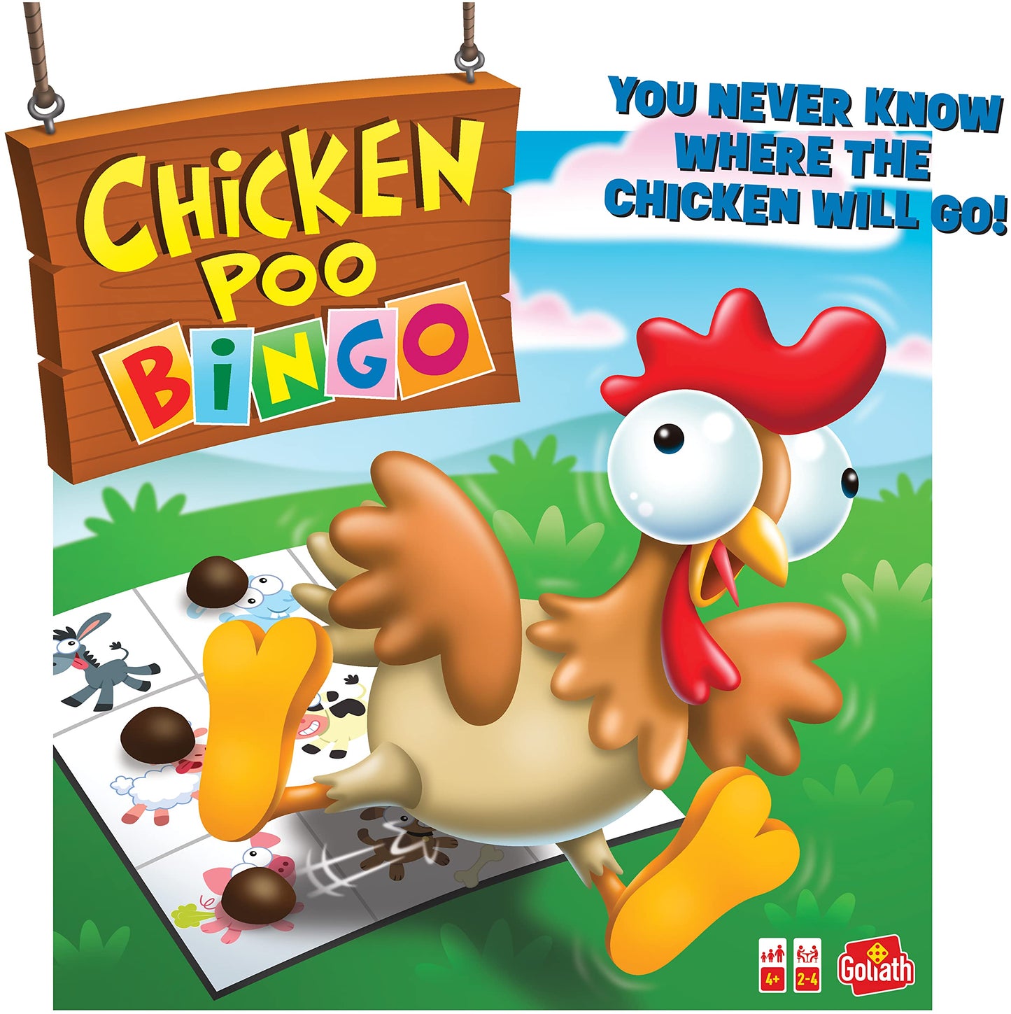 Goliath Chicken Poo Bingo Game - Wind-Up Chicken Drops Poos On Bingo Game Board - Ages 4 And Up, 2-4 Players