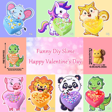 Vellibring 28Pack Valentines Day Gifts For Kids Included Heart Shape Slime Stress Relief Toys With Cute Animal Cards Bulk For Va