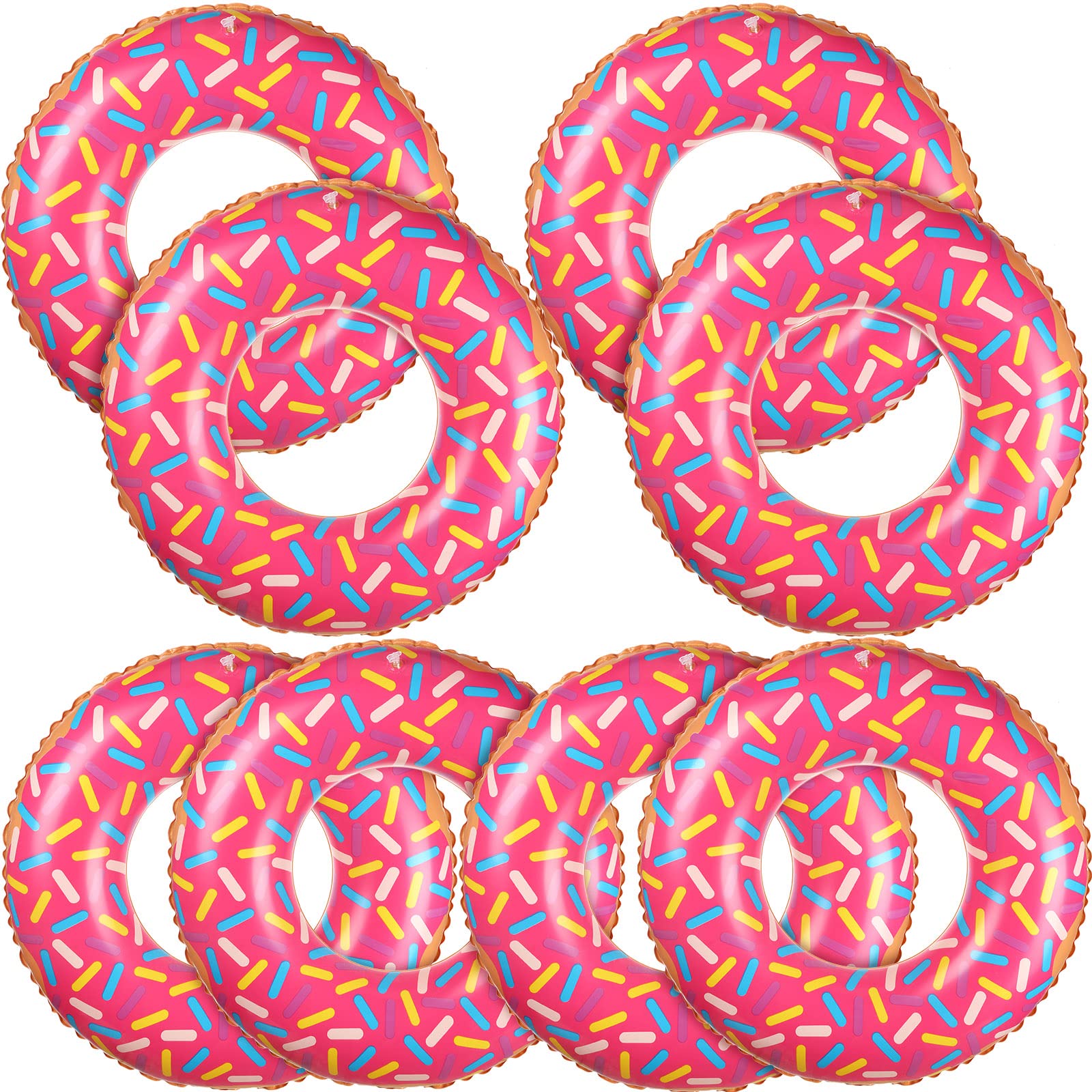 Leitee 8 Pcs Kids Inflatable Donut 21.7 Inch Sprinkle Donut Pool Floats Doughnut Inflatable Swim Tube Swimming Ring Colorful Bea