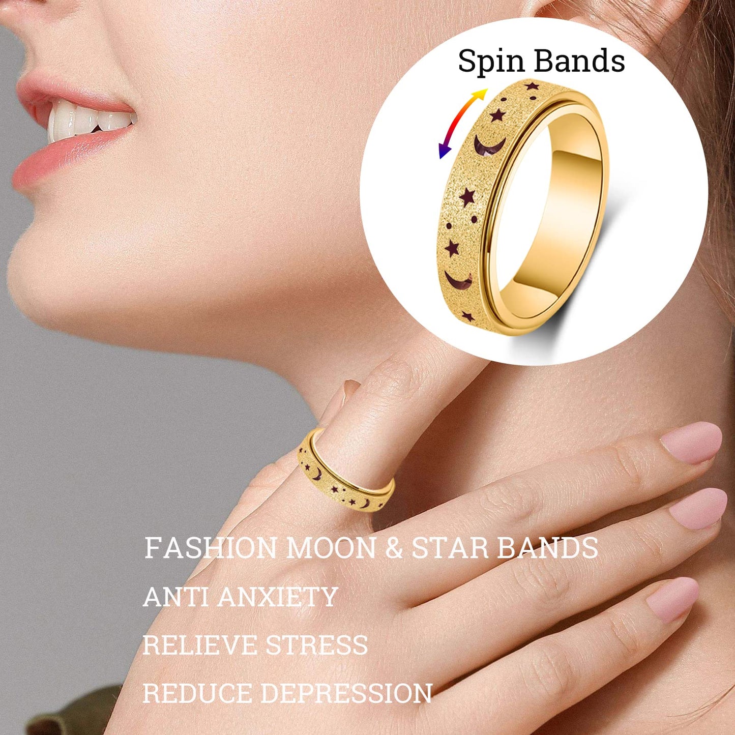 Mhwtty Anxiety Ring For Women Fidget Ring Stainless Steel Spinner Rings Fidget Rings Gift For Women Men Gold Size 9
