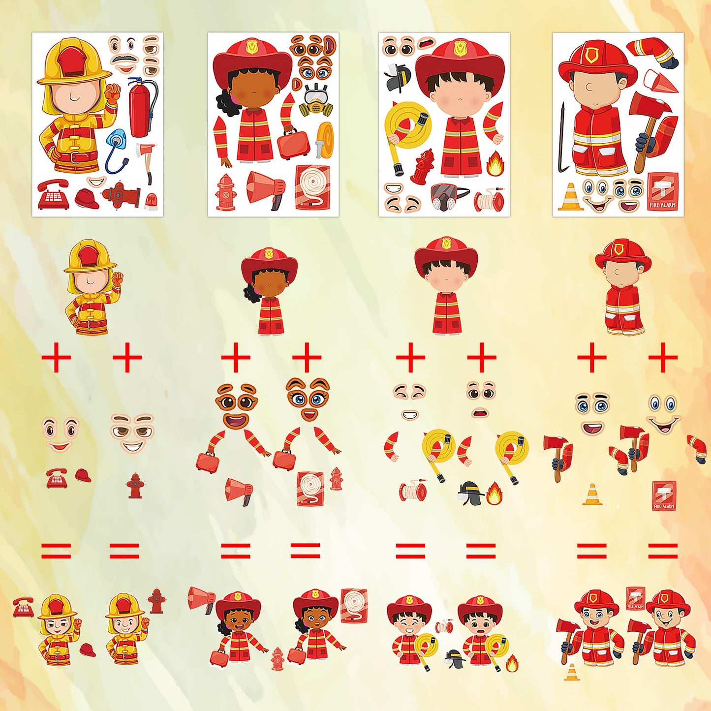 Dorgua Make-A-Face Sticker Set, Make A Fireman Stickers For Kids Boys, Diy Craft Stickers Face Stickers Decor, Make Your Own Fir
