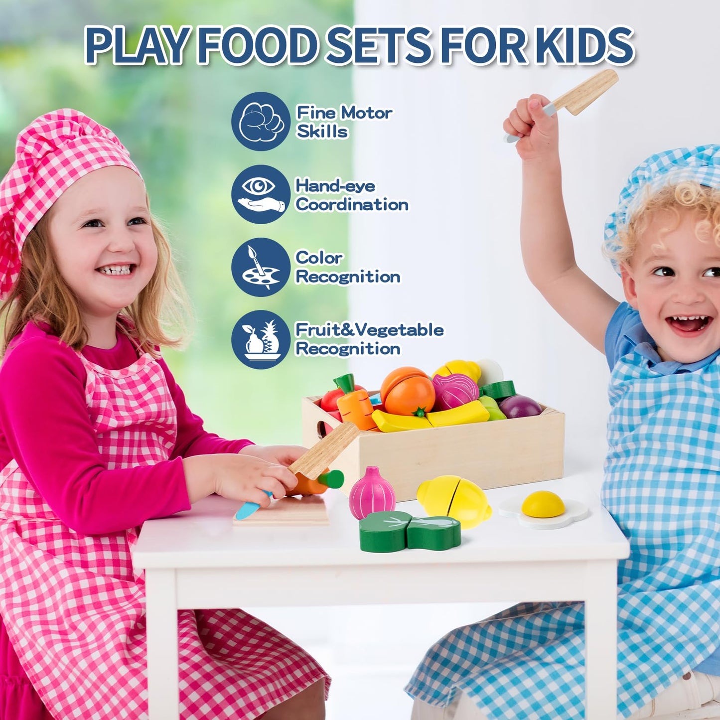 32 Pcs Wooden Play Food Sets for Kids Kitchen Accessories, Montessori Educational Toys Food, Pretend Play Food for Toddlers, Vel