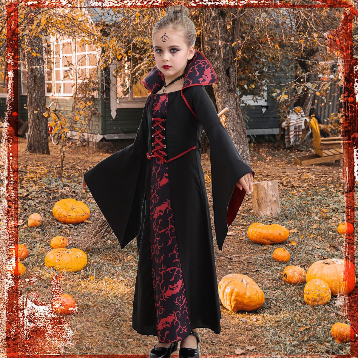 Itvti Vampire Costume For Girls Kid Halloween Carnival Fancy Black Dress For Cosplay, 3-4 Years(Tag 110)