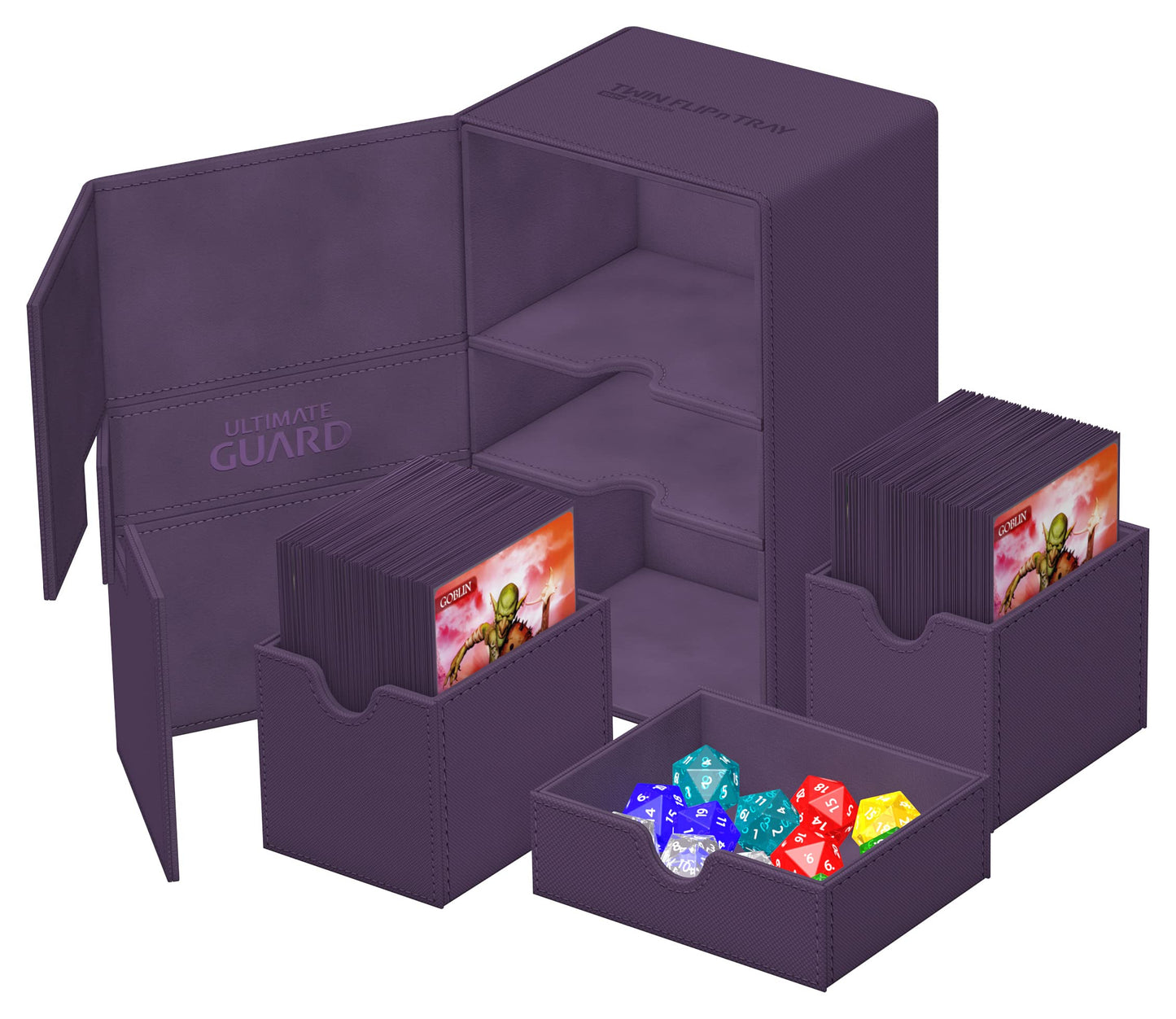 Ultimate Guard Twin Flip'N'Tray 160+, Deck Case For 160 Double-Sleeved Tcg Cards + Dice Tray, Purple, Independent Magnetic Closure & Microfiber Inner Lining
