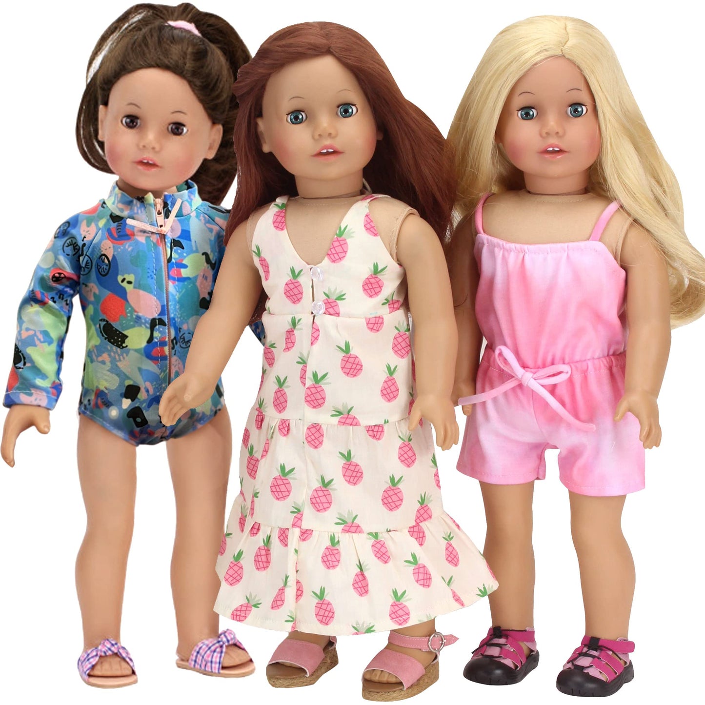 Sophia'S Colorful Collage Print Long Sleeve Rash Guard Style Surfer Swimsuit With Zipper And High Collar For 18' Dolls, Blue