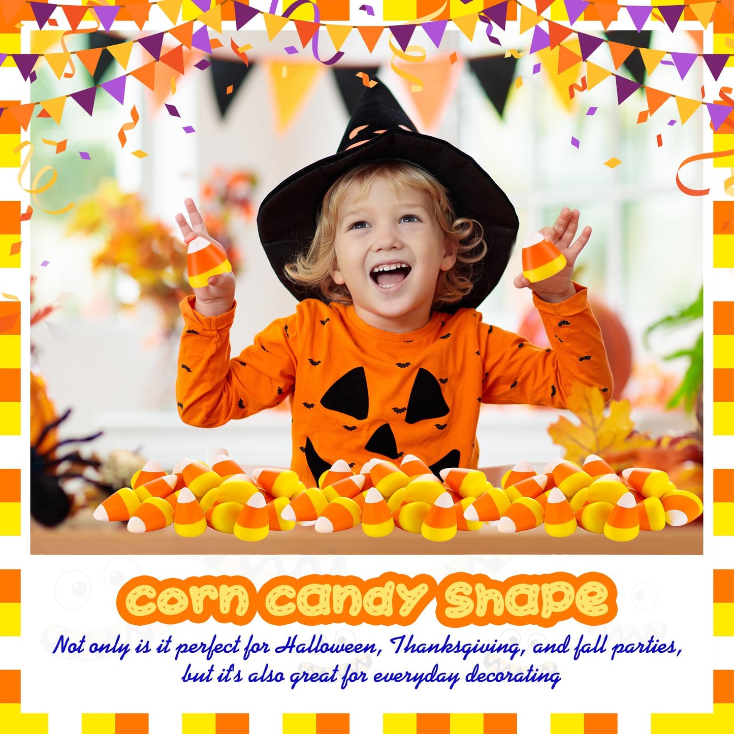 Deekin 100 Pcs Candy Corn Stress Toys Bulk 2.2 Inch Mini Squeezy Toys Novelty Halloween Stress Balls Trick Or Treat Decorations Halloween Party Favors For Kids Adults Birthday Gifts Anxiety Relief