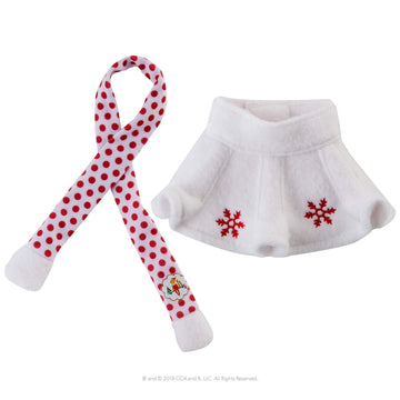 The Elf on the Shelf Snowflake Skirt & Scarf Set - White Polyester, Model CCSNOWSKSC