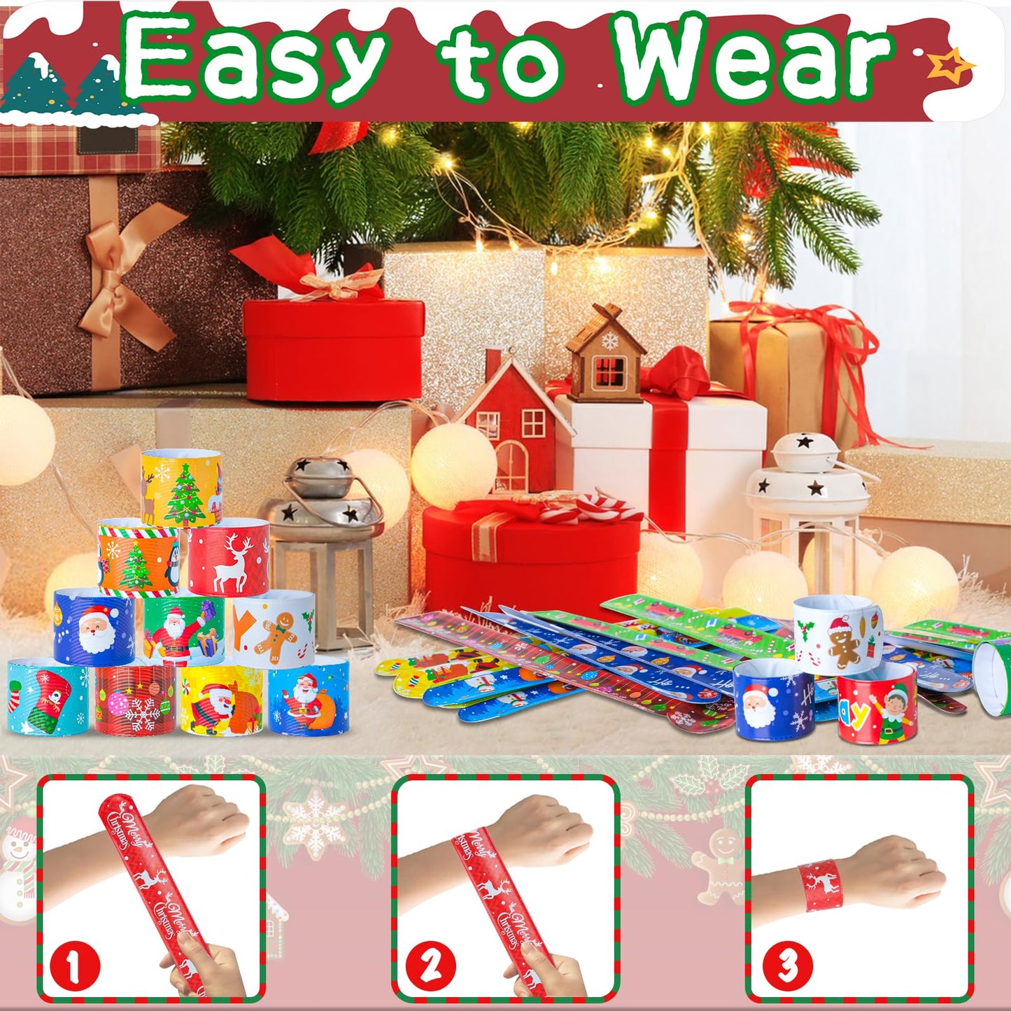 Christmas Gifts for Kids Party Favors Christmas Slap Bracelets for Kids Xmas Gifts for Students and Classes Christmas Stocking S