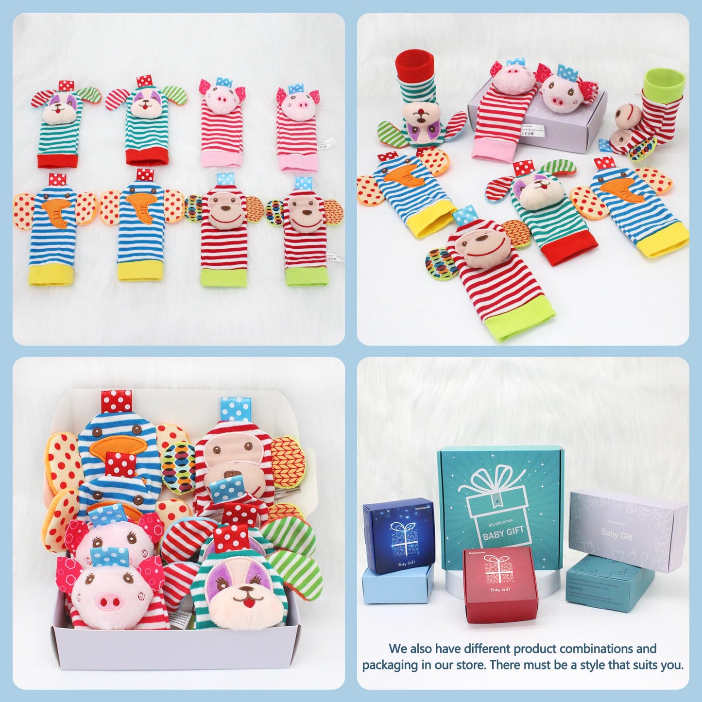 Bloobloomax Baby Infant Rattle Socks Toys, Sock Rattles For Babies 0-24 Months Baby Animal Foot Finder Learning Toy (Cotton B)