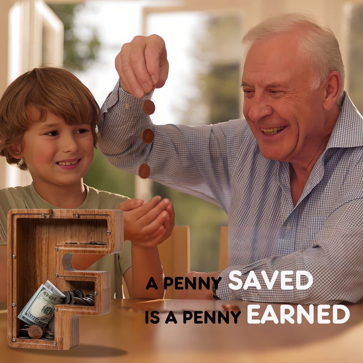 Piggy Bank For Kids Boys Girls, Wooden Large Letter Piggy Bank Alphabet Money Bank With Initial F, Coin Bank Fun Gifts For Birthday, Christmas, Festival, Baby Shower