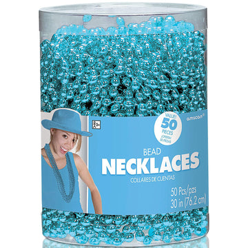Light Blue Bead Necklaces, 30'' (Pack of 50) - Vibrant Design, Perfect for Weddings, Parties, Events, Gatherings, & Gifts