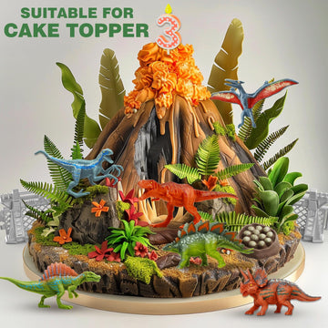 Oriate 12Pcs Mini Dinosaurs Figures Figurines Toys For Kids 3-5 5-7, Capture N Escape Dino World Playset, Including 6 Dinosaur Fences, Realistic Jurassic Sets For Kids Birthday Gifts Cake Topper