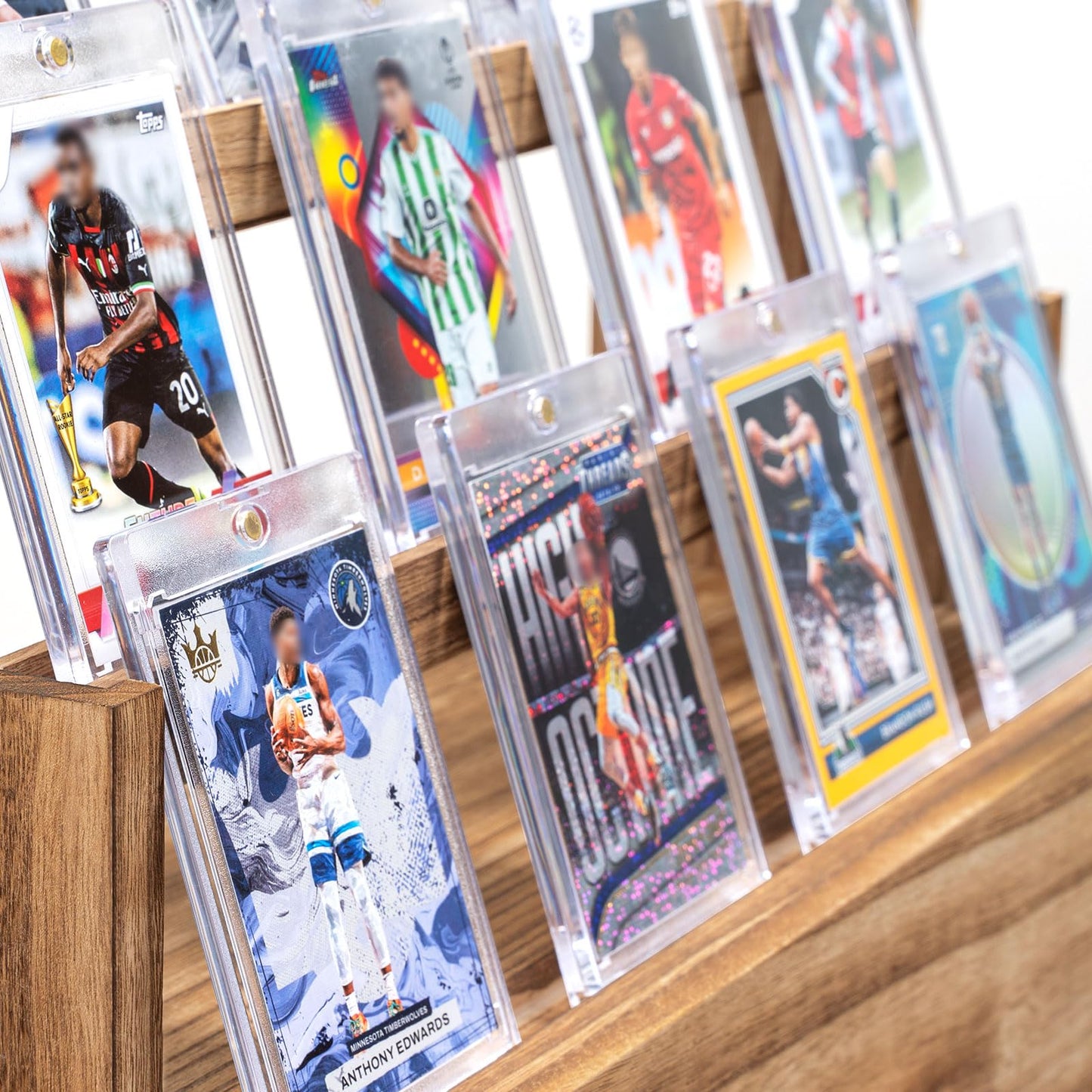 Emfogo Trading Card Display, 3-Tier Trading Card Storage With Custom Drawer, Wood Graded Card Display With Card Supporters And D
