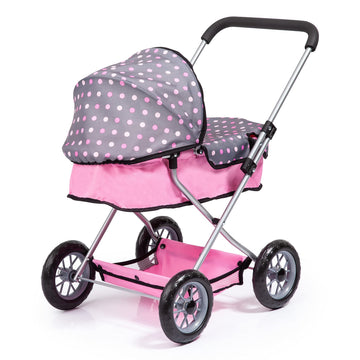 Bayer 18" Doll's Pram Set - Grey & Pink, Includes Travel Bed, Blanket, Feeding Set, Model 12266AB