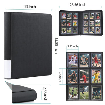 WOT I Toploader Binder | Holds 360 Toploaders | enhanced PU-Leather Binder with Index Label | Holds 3x4 Toploaders for TCG Sports & Trading Cards Black