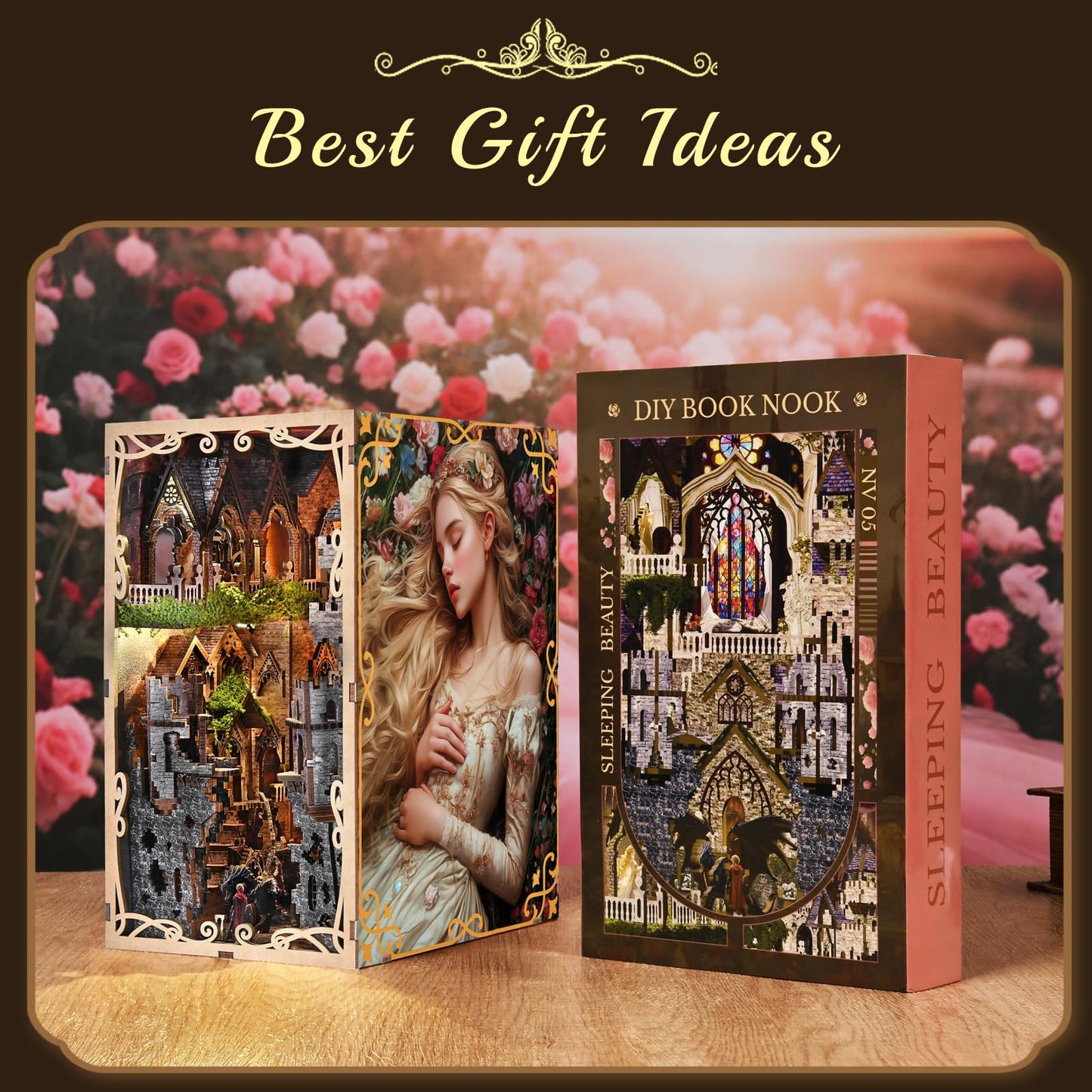 MiniCity Book Nook Kit - DIY Miniature House 3D Wooden Puzzle for mature-themed and Teens Booknook Bookshelf Decor Scale Model Build with LED Light Gifts for Family and Friends (Sleeping Beauty)