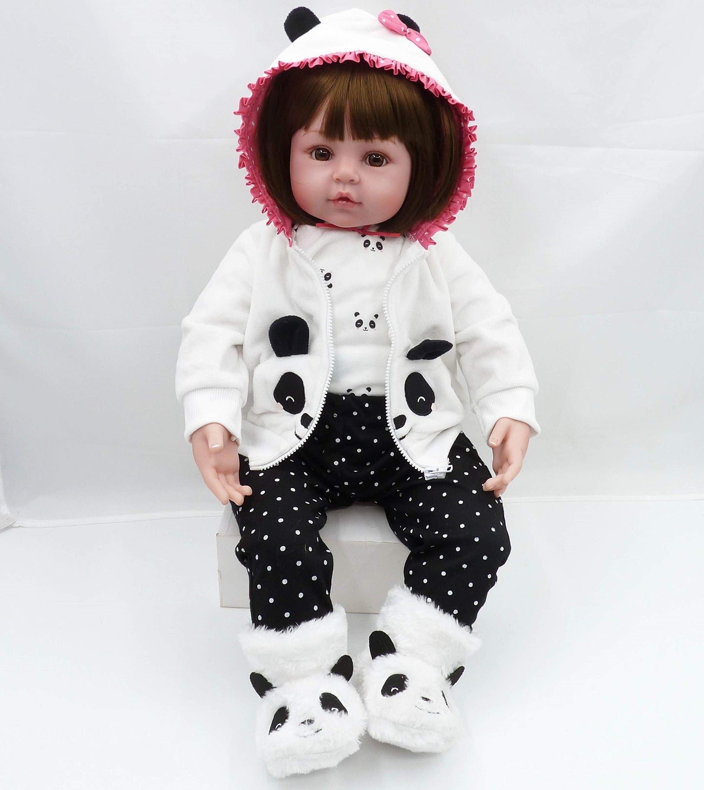 18'' Babyfere Reborn Baby Doll Clothes For 17-19 Inch Reborn Newborn Dolls Baby Girl Clothes Accessories Cute Panda 4 Piece Set