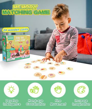 Protado Wooden Match Memory Game For Kids, 24Pc Memory Matching Cards With 5Pc Tattoo Stickers, Educational Memory Matching Game For Pre-Kindergarten Early Learning Development Kids (Delicacy)