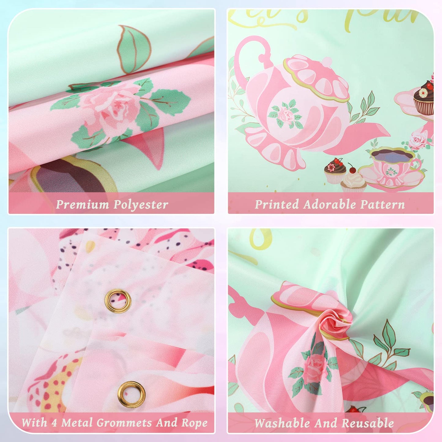 Tegeme Let'S Partea Party Backdrop Tea Party Banner Decorations Background For Baby Shower Birthday Party Photo Prop(Light Green