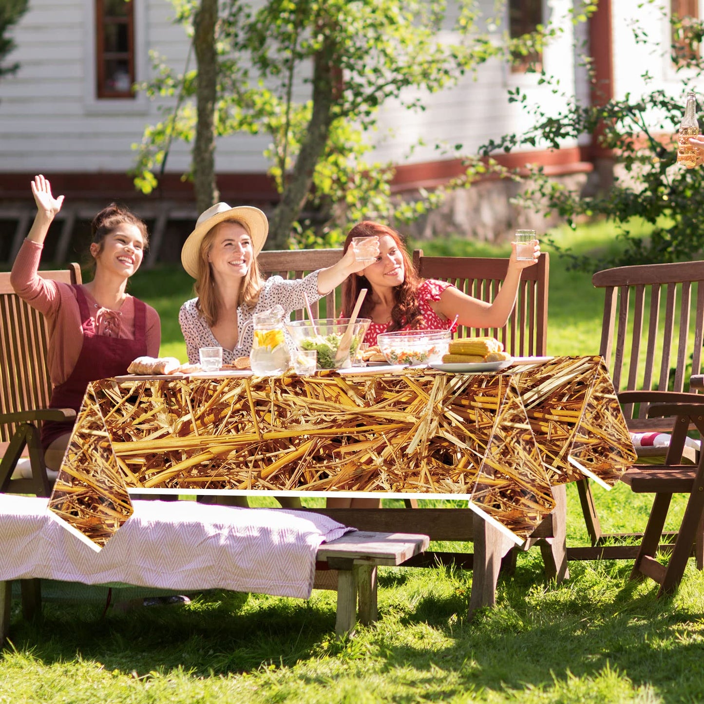 3 PCS Straw Tablecover Hay Bales for Decoration Farm Hay Table Cover Waterproof Straw Tablecloth Rectangle Plastic Tablecloth fo