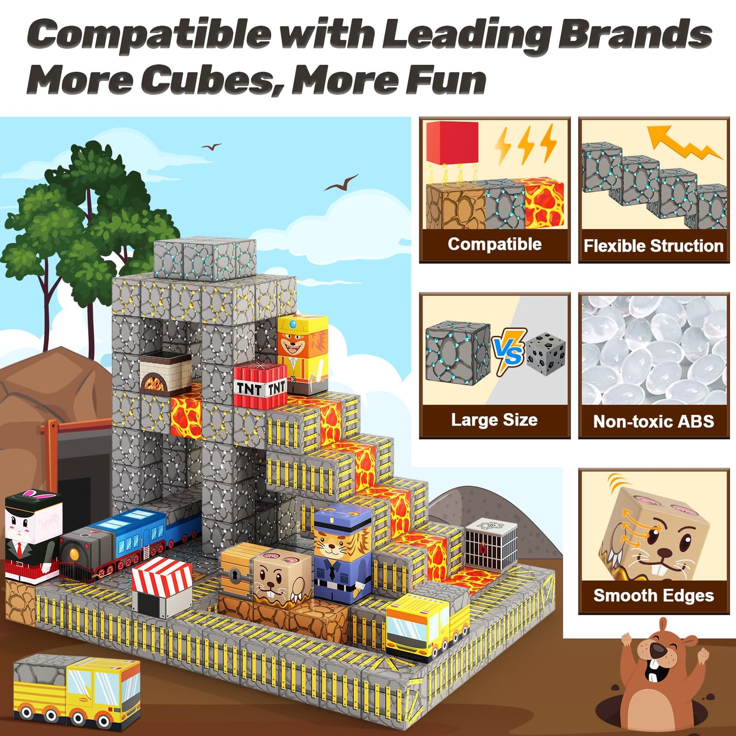 Magnetic Blocks - Build Mine Magnet World Mine Train Track Set, Magnetic Building Blocks Toddler Toys Stem Sensory Outdoor Toys For 3+ Year Old Boys & Girls, Kids Toys For Ages 4-6 6-8 5-7